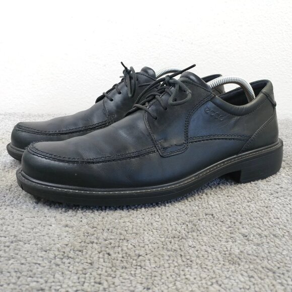 ECCO Boston Mens Size 43 EU Shoes Black Leather Oxford Apron Toe Lace Up - Picture 1 of 11